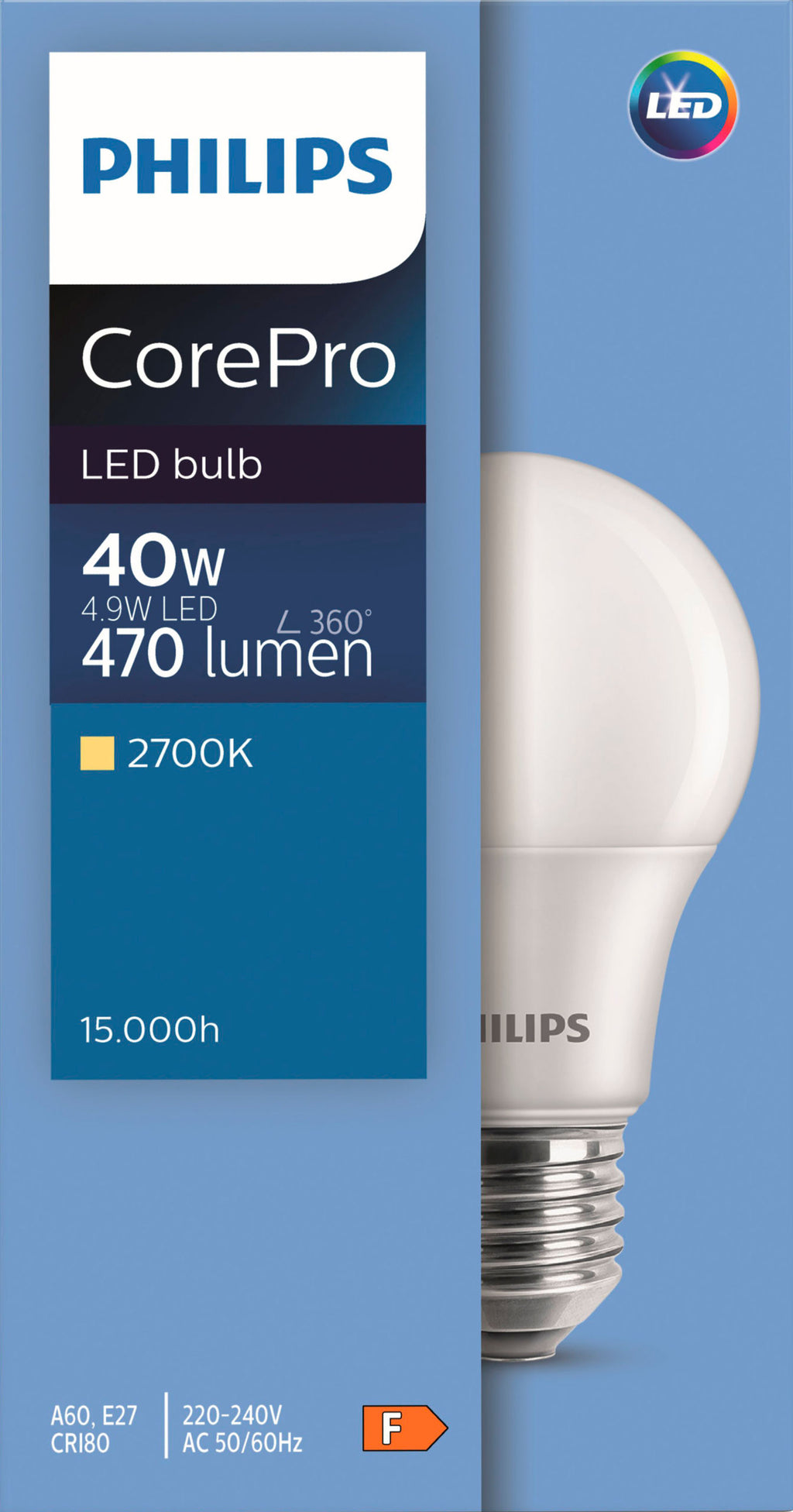 Philips LED žarnica E27 5,5W/ 40W CorePro mat 470lm, 2700K