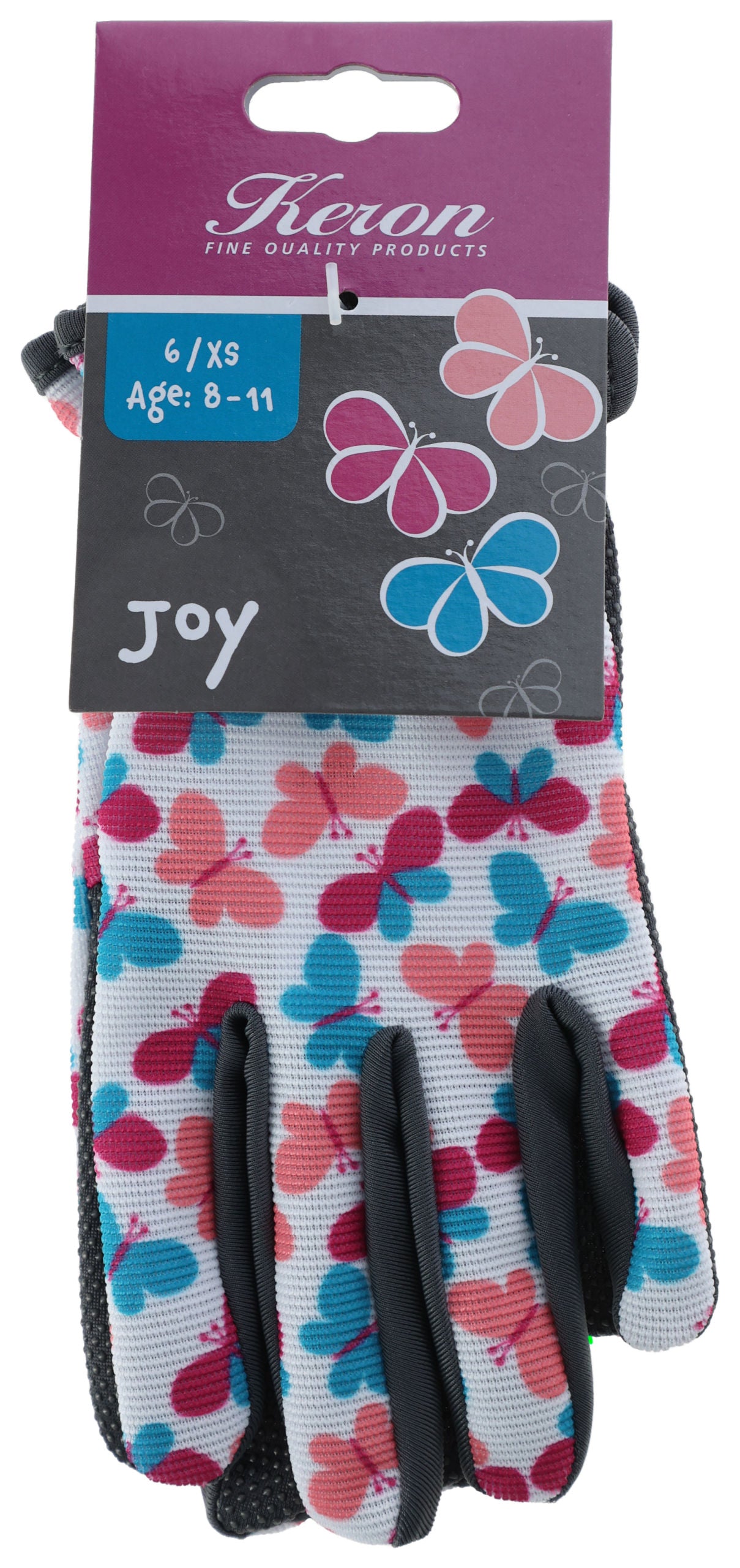 Otroška rokavica Joy 8-11 let, odprta manšeta, metulji