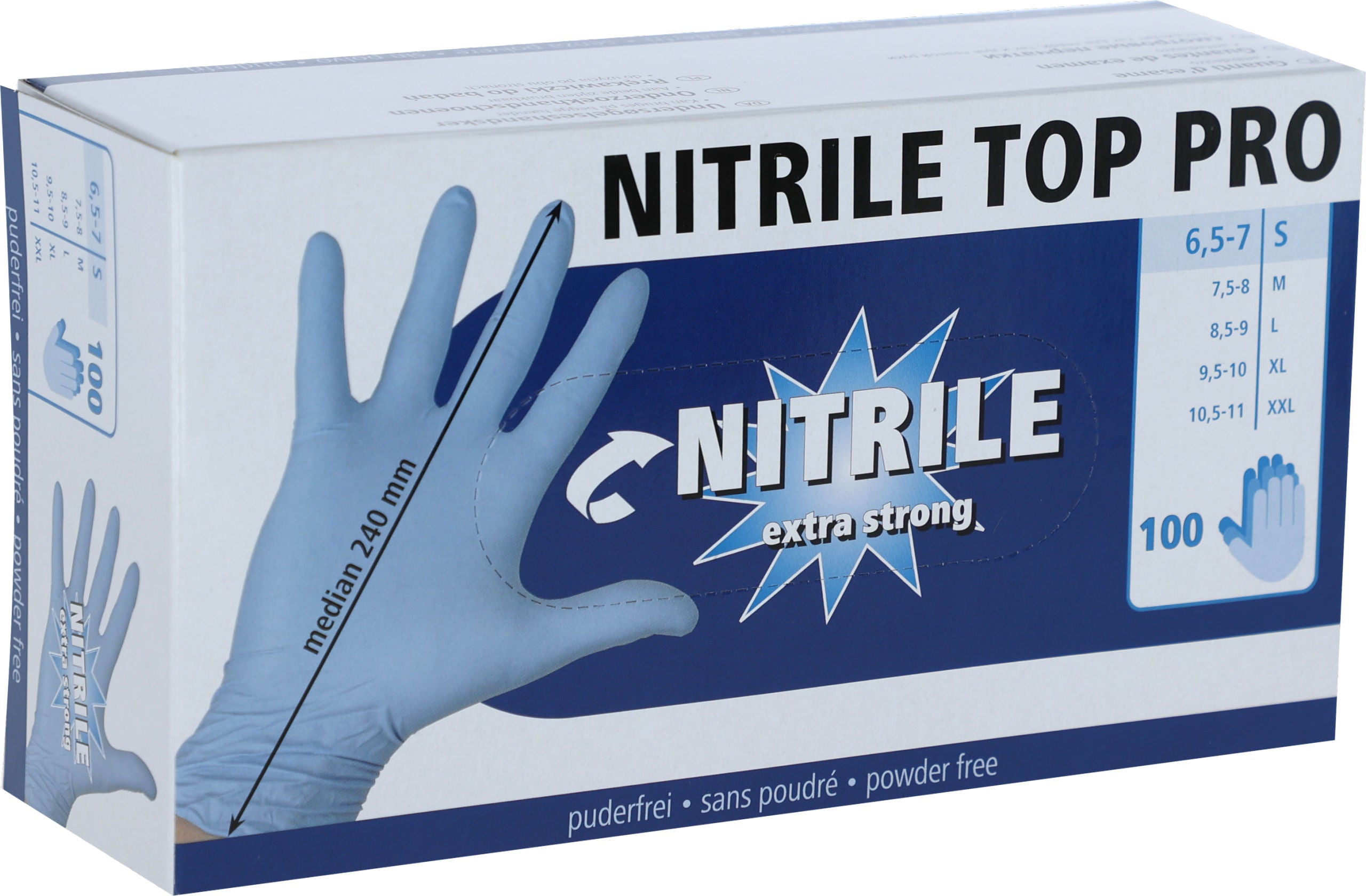 Nitril Top Pro, vel. S modre ro. za en.upo.,100, brez pudra