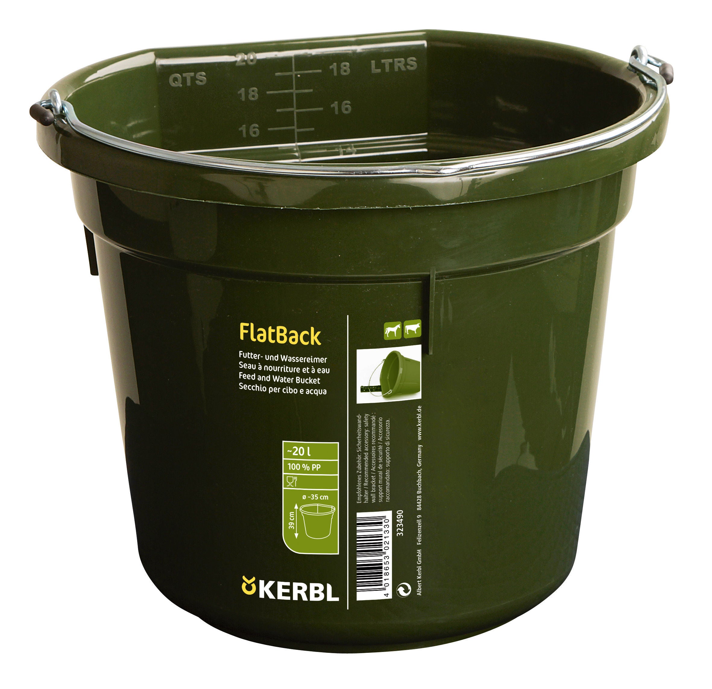 FlatBack, zelena, približno 20 ltr, vedro za krmo in vodo