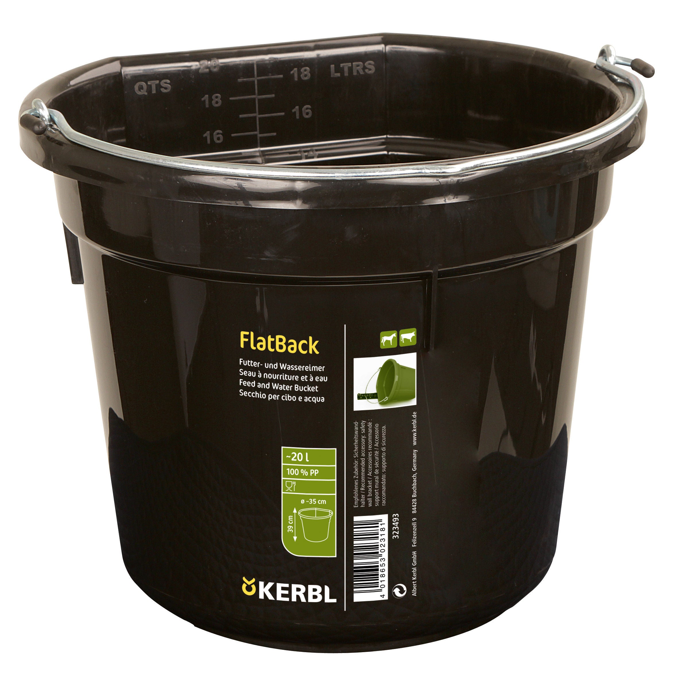 FlatBack, crna, približno 20 ltr, vedro za krmo in vodo